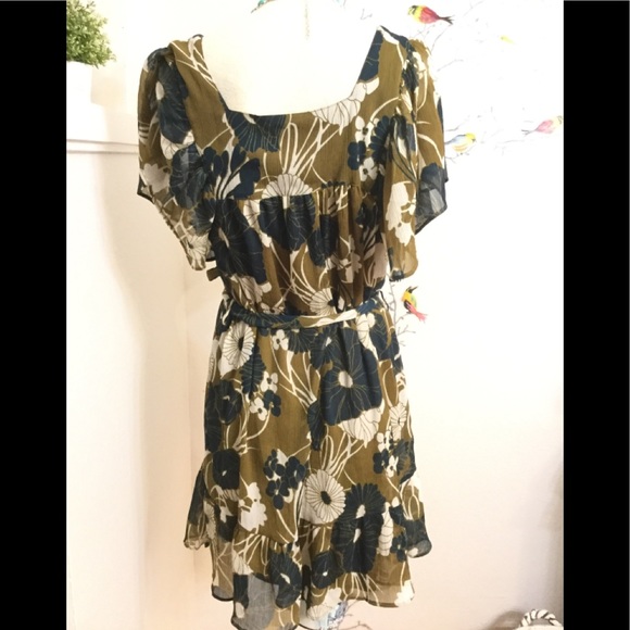H&M Dresses Hm Sheer Floral Ruffled Tie Shift Dress Green 8 Poshmark
